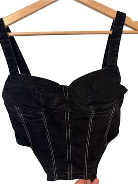 Zara Black Bustier Top with White Contrast Stitching